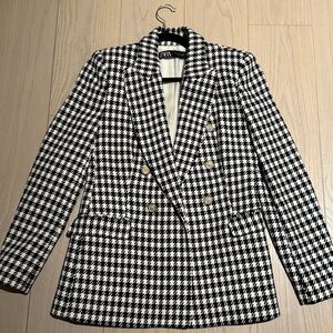 Zara Black and White Houndstooth Blazer